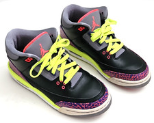 Nike Air Jordan 3 Retro Black Atomic Red Kids 6.5Y Basketball Sneakers Shoes