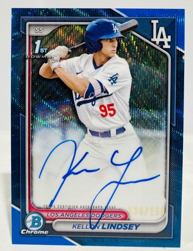 2024 Bowman Draft Chrome Prospect auto Kellon Lindsey #CPA-KL Blue Wave  /150