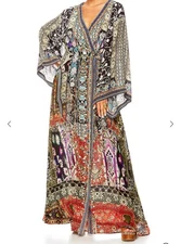 Camilla Franks Kimono Wrap Jaggis Kingdom Long V Neck Kaftan Silk VINTAGE XL WOW