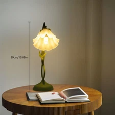 Table Lamp Flower Shape Glass Bedside Desk Light Fixture Green Reading Lamp