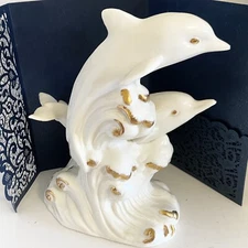 Lenox Dolphin Statue Gold Trim White Vintage Antique RARE 
