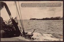 DESTROYER SHIP MAKING SMOKE SCREEN MILITARY POSTCARD (c.1918)