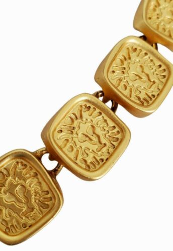 Collana Vintage Anne Klein Firma LEONE Medaglioni Quadrati Tono Oro Opaco - Foto 2 di 5