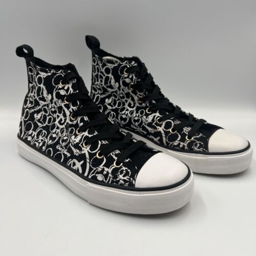Disney Mickey Mouse High Tops Canvas Shoes Size UK 6 Black White New