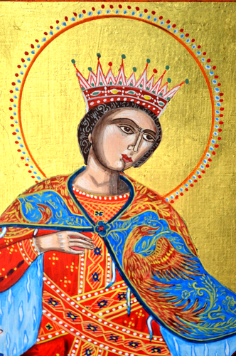 GRIECHISCH CHRISTLICH ORTHODOX GROSSE IKONE HEILIGE KATHARINA HANDBEMALT & SIGNIERT - Bild 4 von 11