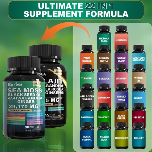 Boysea.Sea Moss and shilajit Bundle - 90 Count - Sea Moss 7000mg, Black Seed Oil - Picture 7 of 8