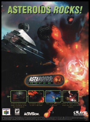 Asteroids Hyper 64 1999 Nintendo-print ad/mini-poster-Game room,man cave décor