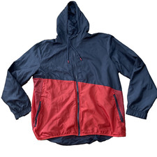 RUSSELL Windbreaker Hoodie Men XL 46-48 Vtg ColorBlock Red Black Athletic Jacket