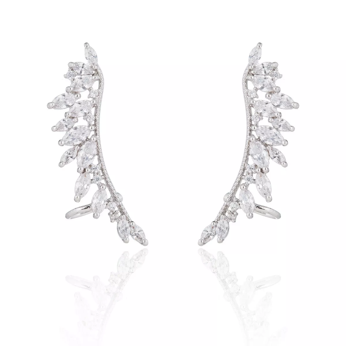 Silver Cubic Zirconia Wing Cuff Earrings