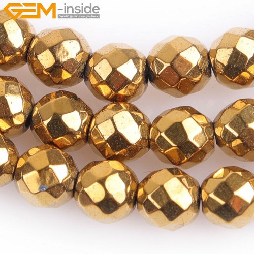 Gold Metal Coated Hematite Bead Faceted Spacers For Jewellery Making Strand 15" - Picture 6 of 31
