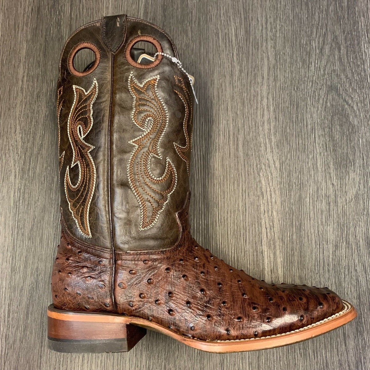 MEN'S BROWN OSTRICH QUILL LEATHER WESTERN RODEO EXOTIC COWBOY