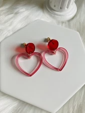 SWEETHEART drop earrings pink 925 silver needle New