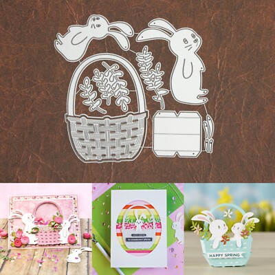 Easter Bunny Duo w 3D Basket & Foliage Cutting Dies   Spring Favors