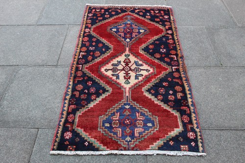 Grand Tapis Couloir Hamedan Vintage Laine Fait Main 367x87 Cm - Oriental Traditionnel