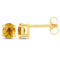 Vira Jewels Damen Ohrstecker Ohrring 925 Silber Gelb Vergoldet Glanz Citrin Oval