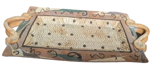 VTG Cunningham Pottery Art Pottery Signed Tray  Abstract Original Piece 5" X 15"