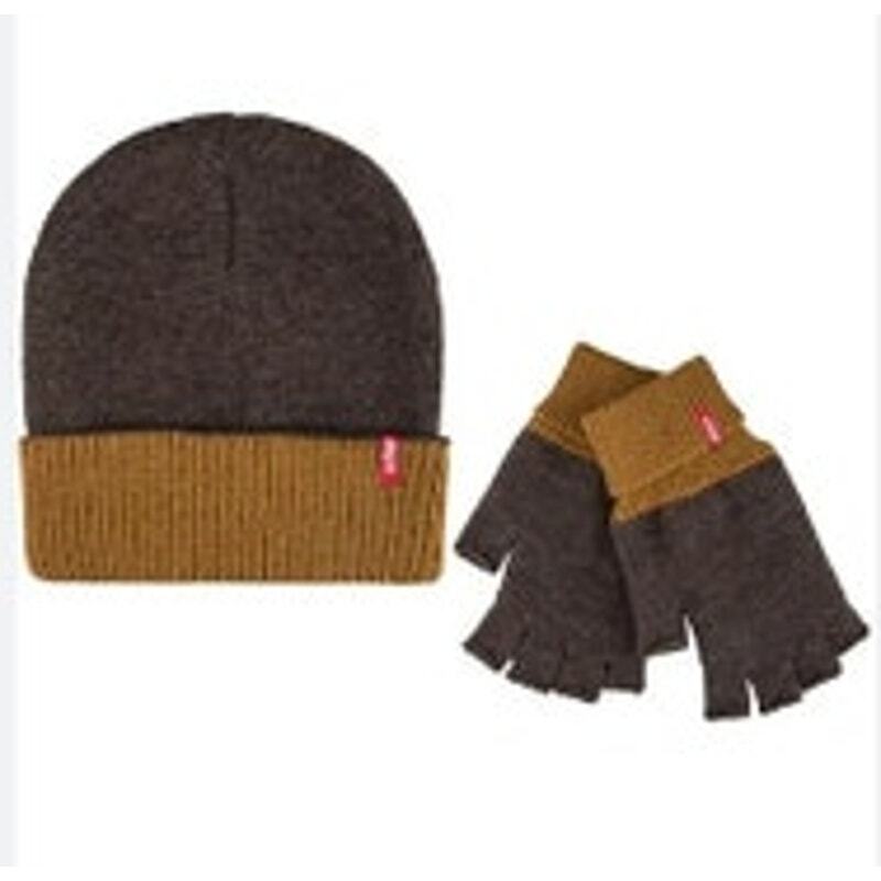 Levi's Superior Warmth Brown Knit Beanie Fingerless Gloves, OSFM