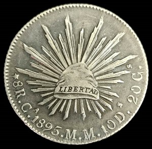 reales coin mexico mm chihuahua 1895 mint silver rays cap