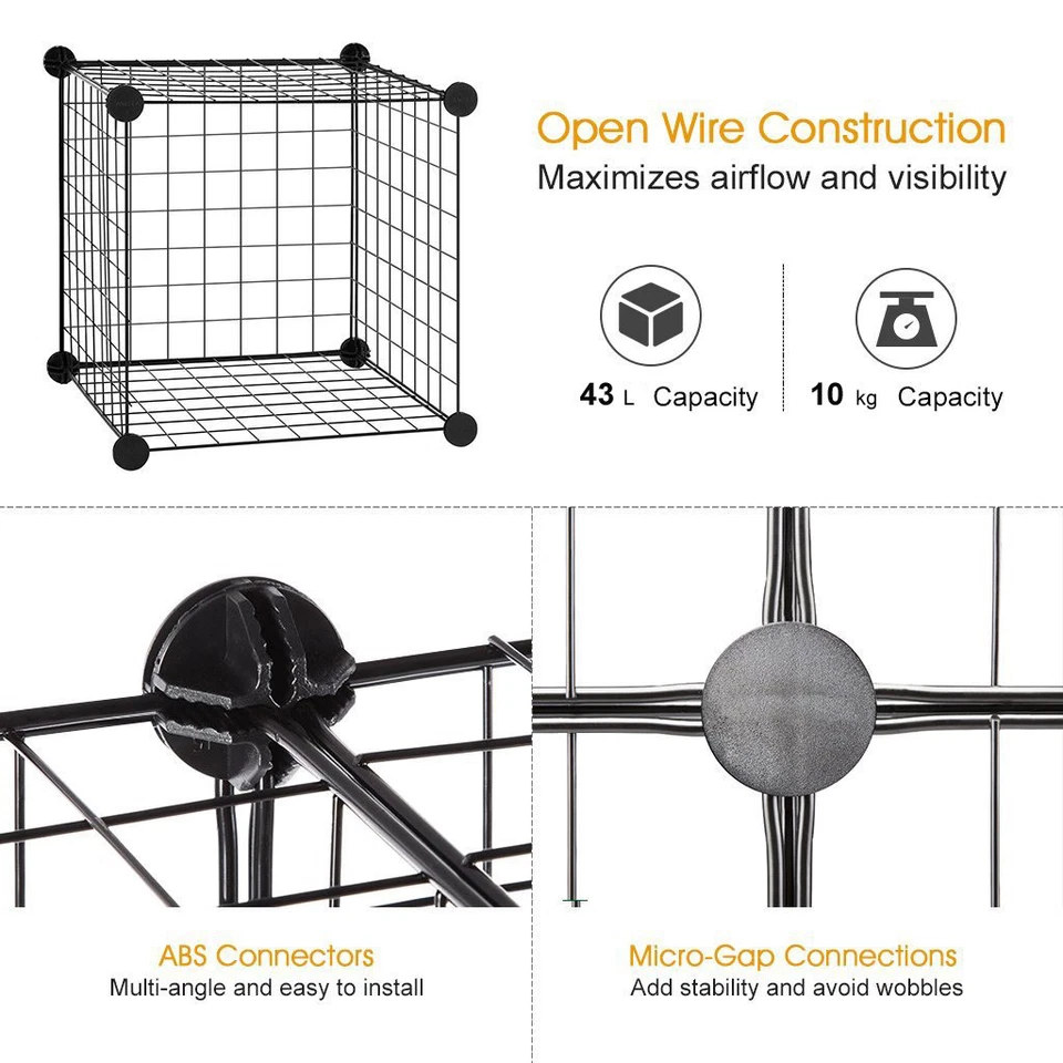 4 to 25 Cube Black DIY Wire Storage Shelves Cabinet Metal Display Shelf Toy Book - image 4 of 4