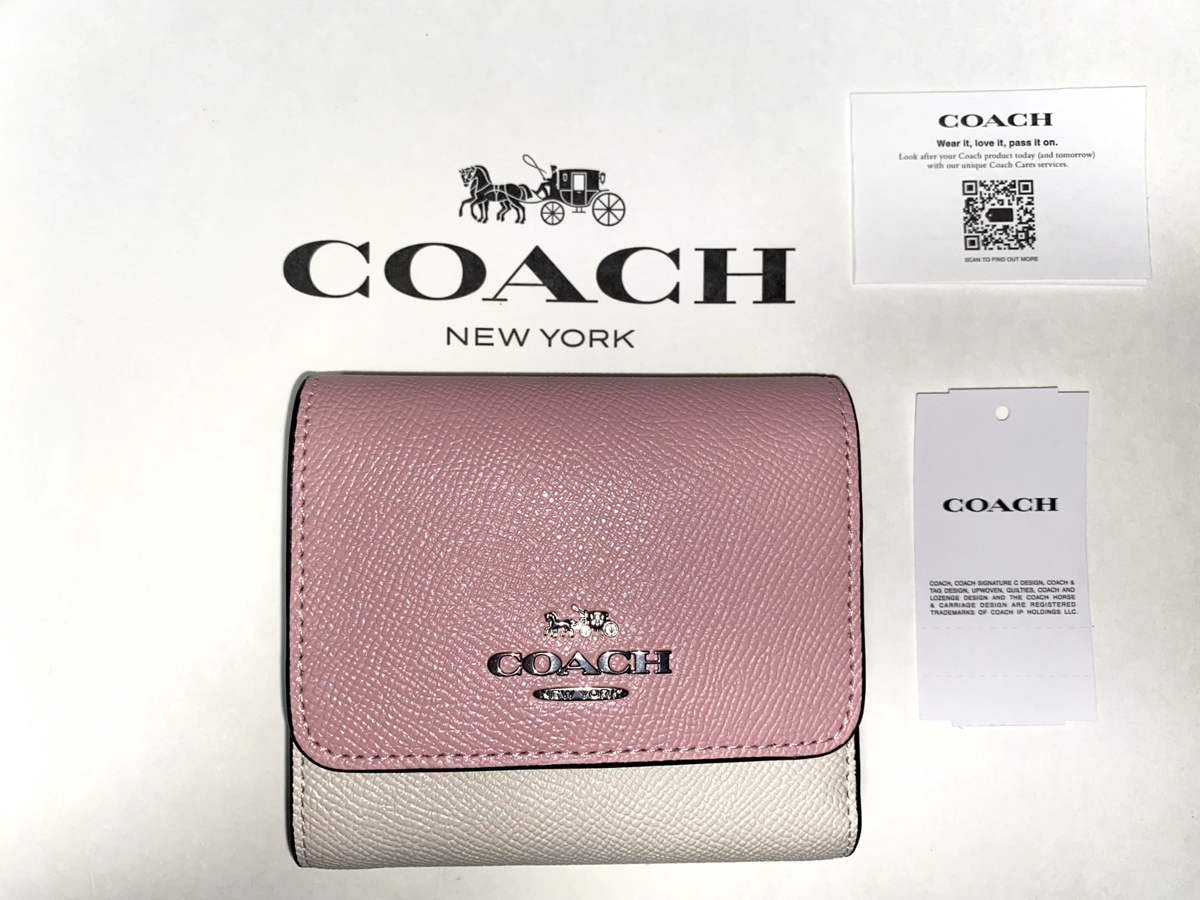 COACH|Trifold Wallet Folding Wallet F67548 IMCAH (IVORY) NWT Coach Colorblock Small Trifold Wallet Leather ID Card