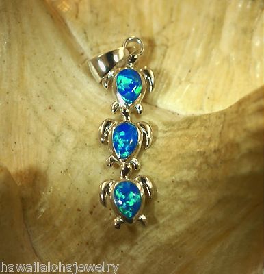 6MM RHODIUM 925 SILBER INTARSIERT BLAU OPAL HAWAII 3 VERTIKALE HONU SCHILDKRÖTE ANHÄNGER