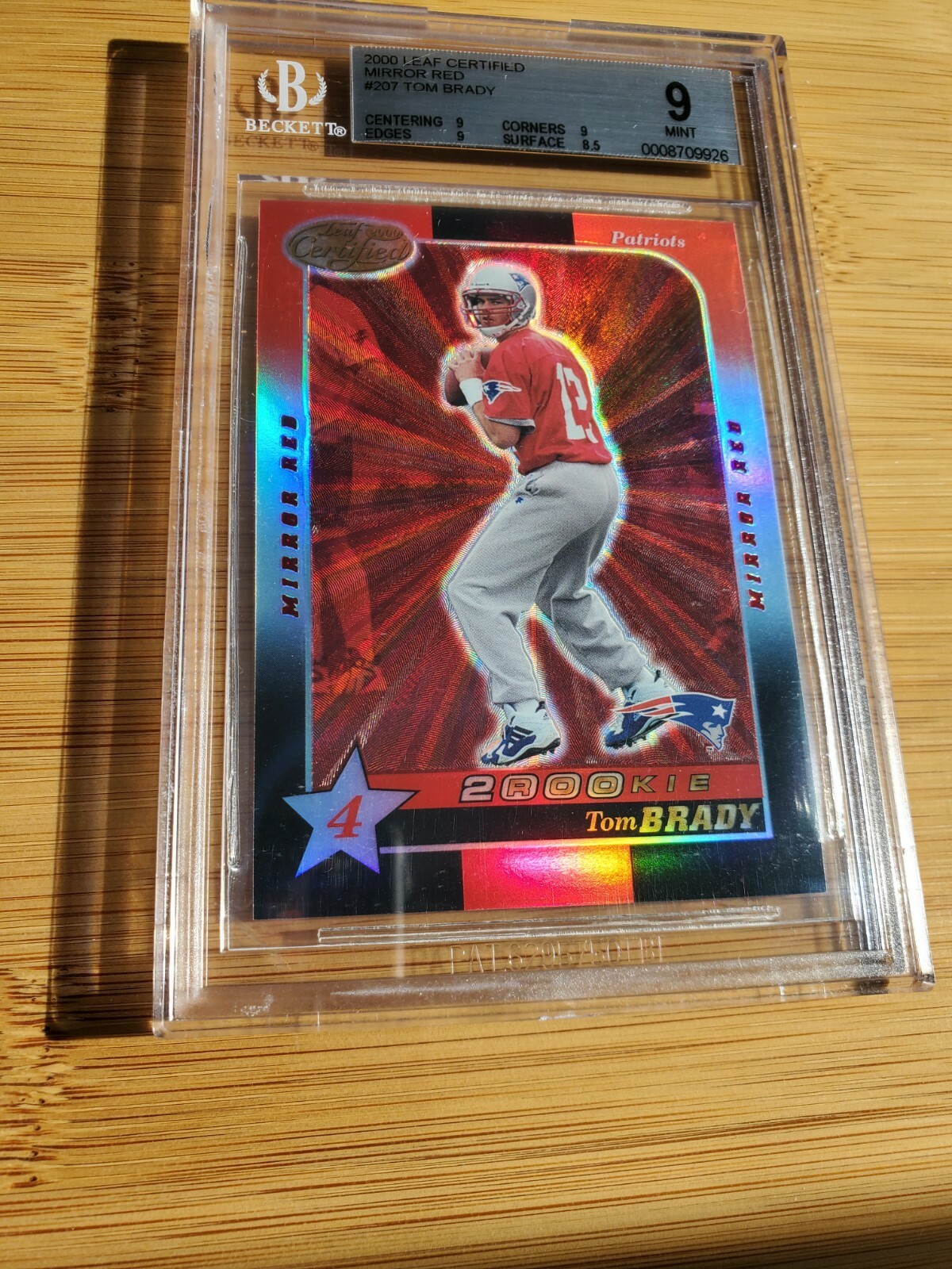 Tom Brady 2000 Leaf Certified Mirror Red. Beckett Mint 9.