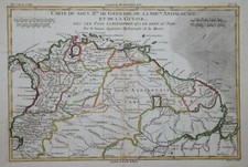 SOUTH AMERICA - COLOMBIA, GRANADA, GUYANA BY R BONNE, 1780.