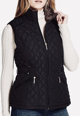 Weatherproof Ladies Ultra Soft Cozy Faux Fur Lining Quilted Vest L Black New