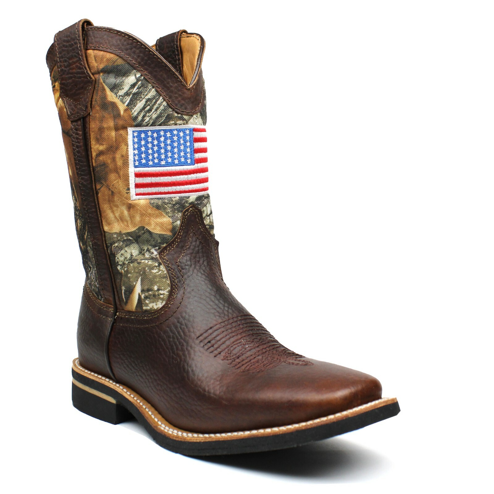 Men's Genuine Leather Camo Western Cowboy Boots Rodeo Square Toe Botas ...