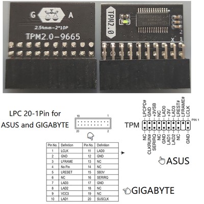 20-1 Pin 2*10P TPM2.0 Module TPM GA 20-1 Pin For Gigabyte ASUS Plattform Module