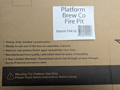 Patina Products - Platform Brew Co. Fire Pit - Promotional Product Rare - NEW - Picture 7 of 9