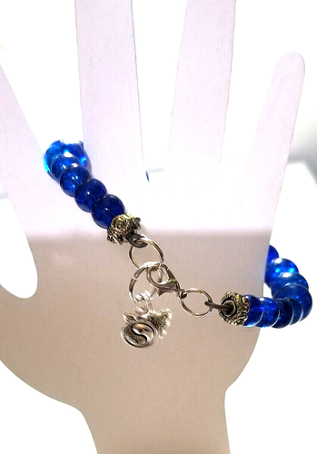 Vintage Handmade Women Adult Blue Beaded Bracelet with Charms - Picture 2 of 8