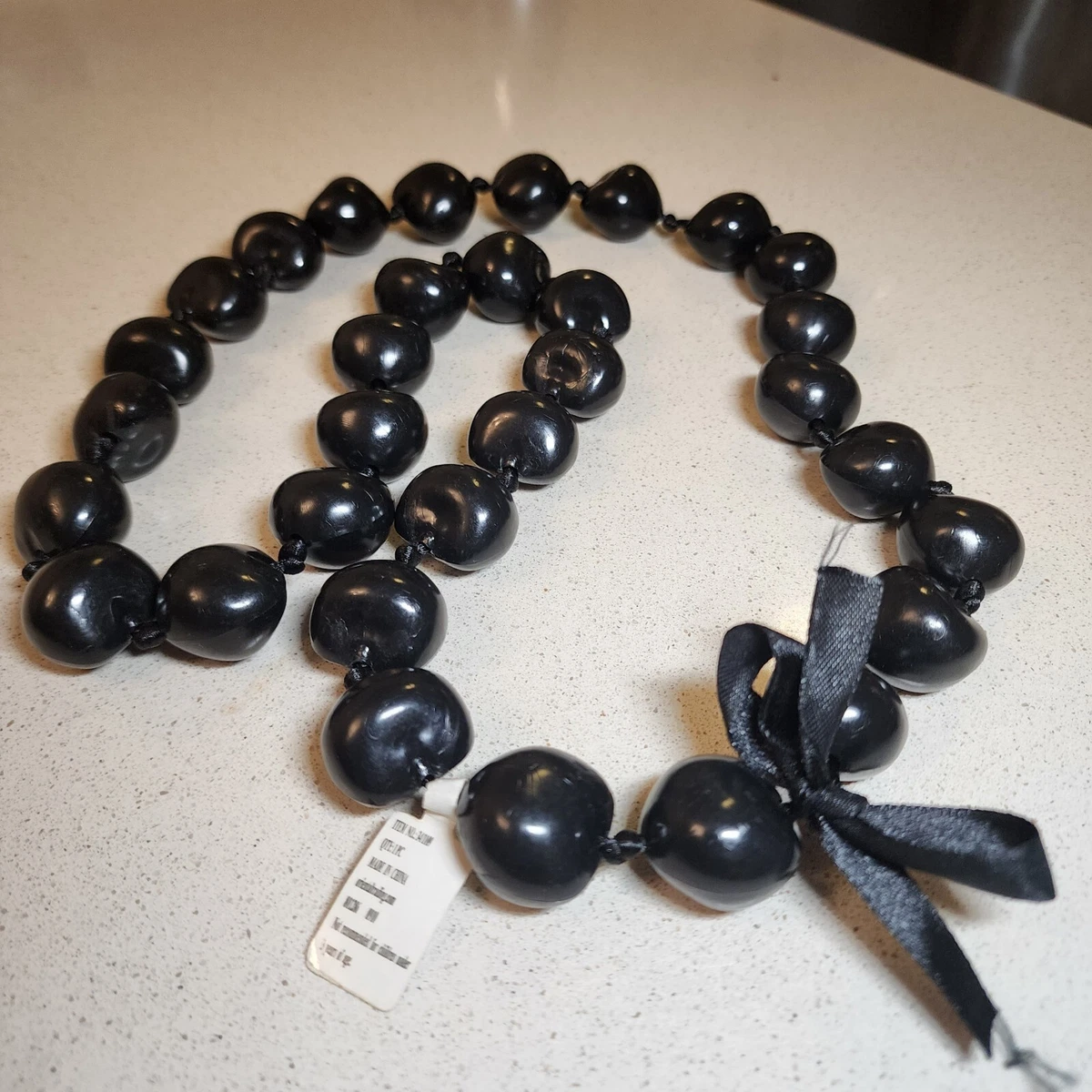 Large black bead necklace outlet