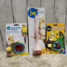 2 JW Pet Insight Double Axis With Mirror Bird Toy and 1 Sand Perch 