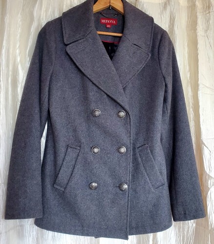 Gray Wool Blend Peacoat Nautical Double Breasted Fitted Jacket Merona Sz M - Picture 5 of 6