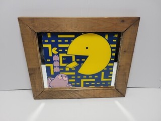 Vintage Pac-Man & Ghost Atari Wall Hanging Mirror Wood Picture Frame 12x10