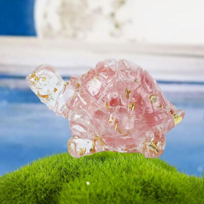 Natural Rose Quartz Crystal Tortoise Epoxy Resin Chip Stone Turtle Decor Healing