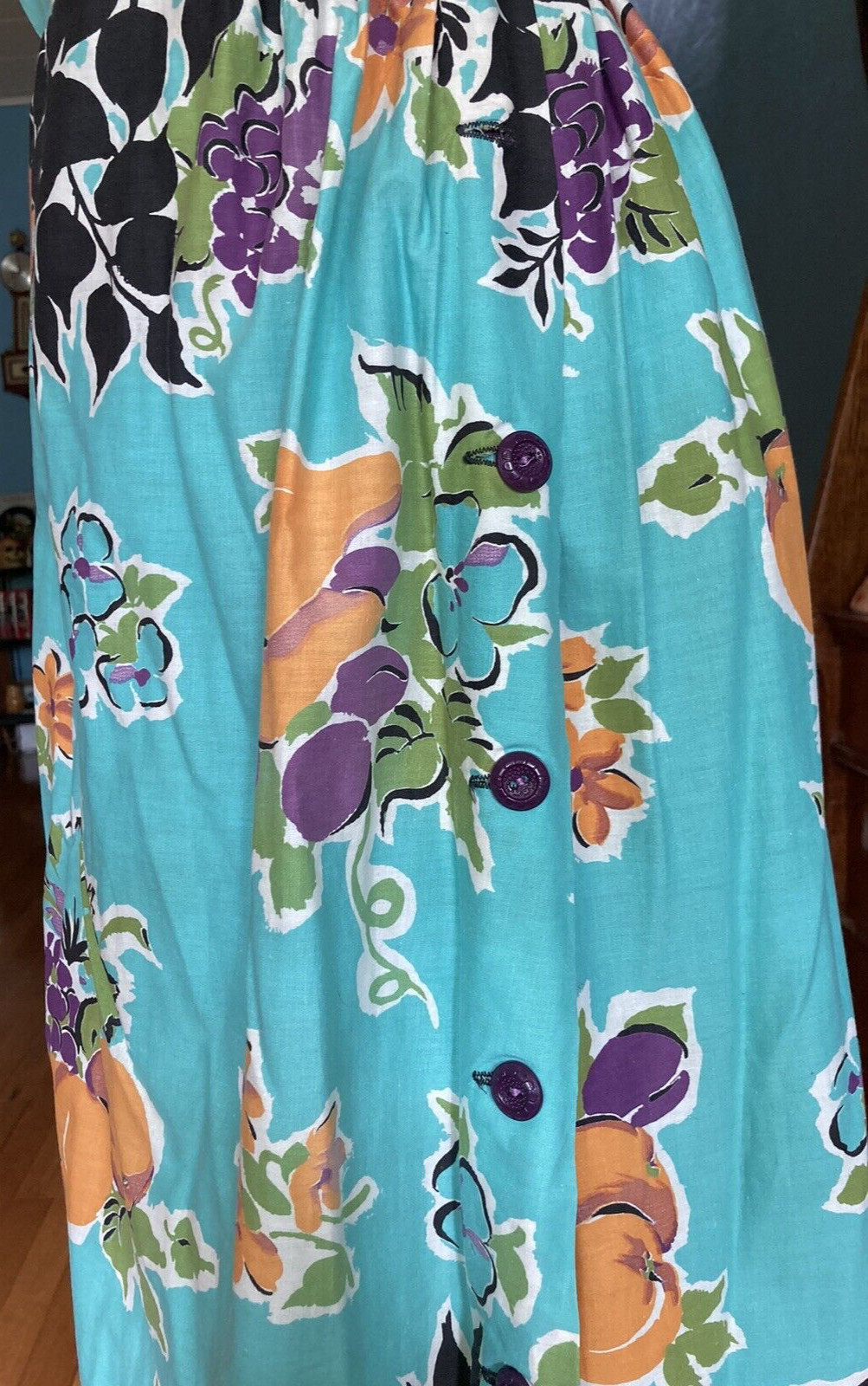 VINTAGE 1930s 1940s NOVELTY PRINT FRUIT FLORAL COTTON… Gem