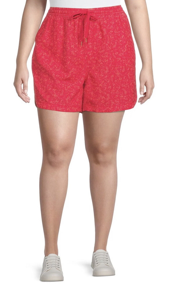 NEW Terra Sky Women's Plus Size Pull-On Drawstring Linen Shorts 4X Cherry  Red