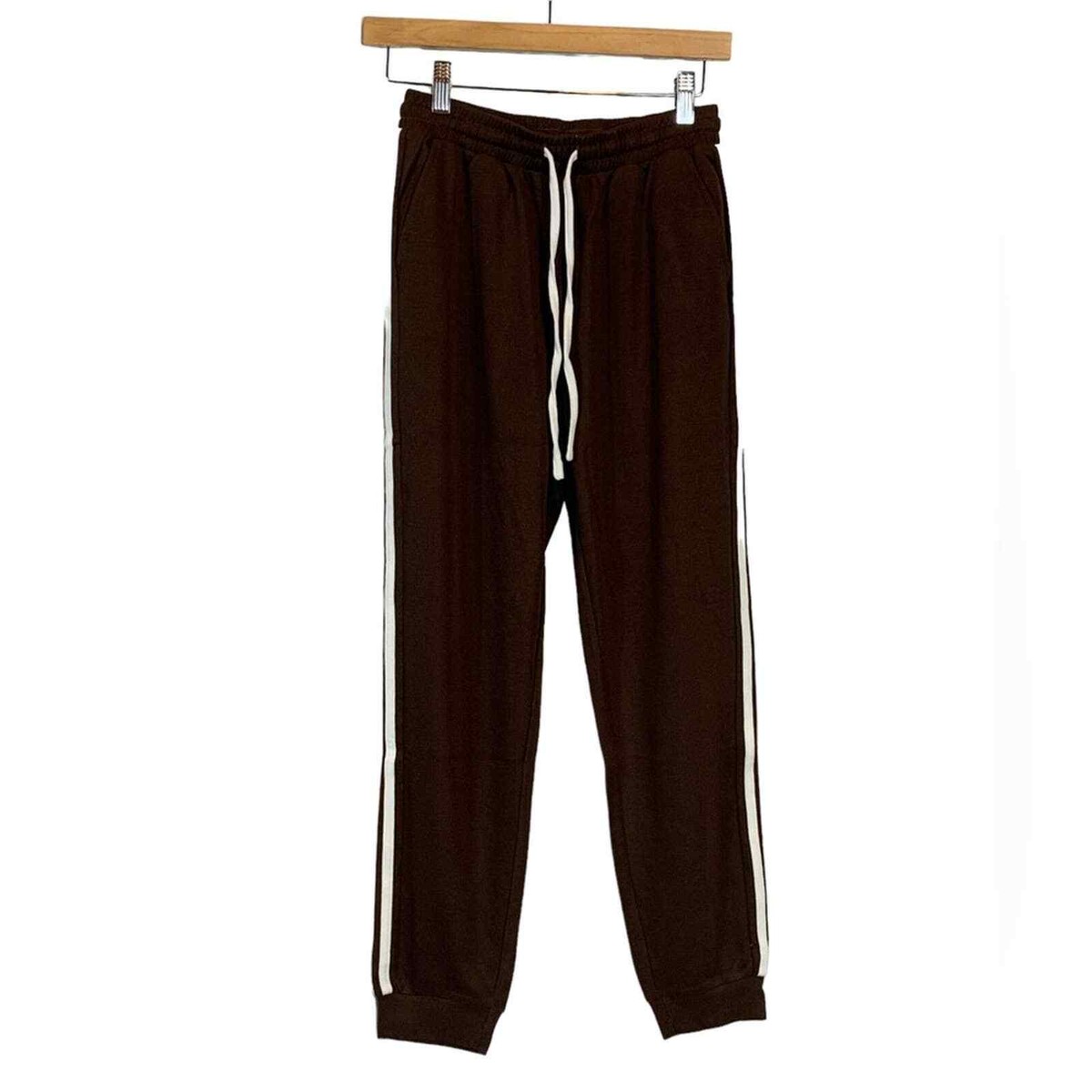 Women's Brown Track Pants with White Side Stripes - Small | eBay