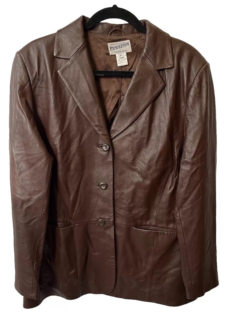 Pendleton Leather Jacket XL 3 Button Brown Acetat… - image 1