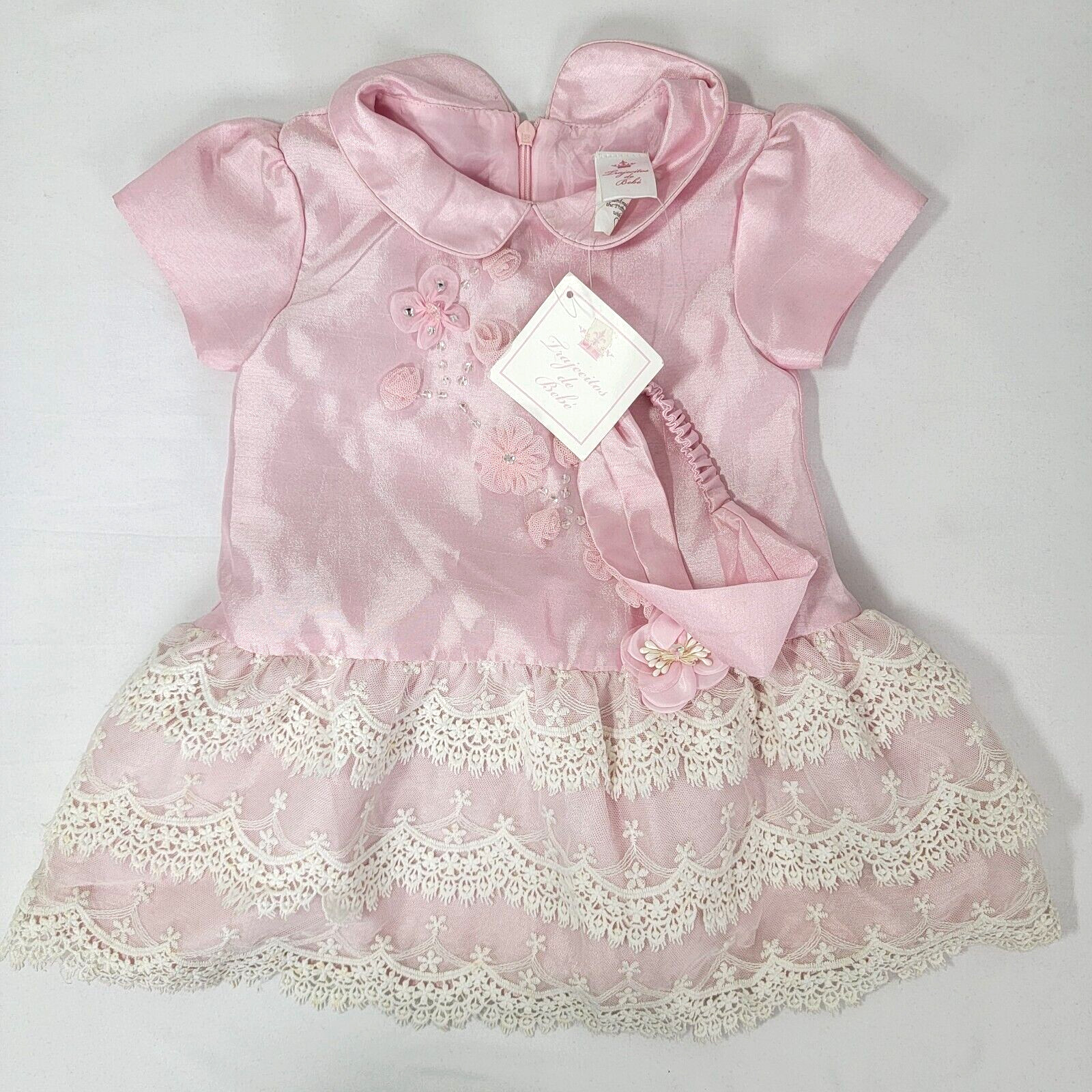 Trajecitos de Bebe Vestido Rosa con Diadema Talla 18 Meses Altura 86 CM NUEVO CON ETIQUETAS