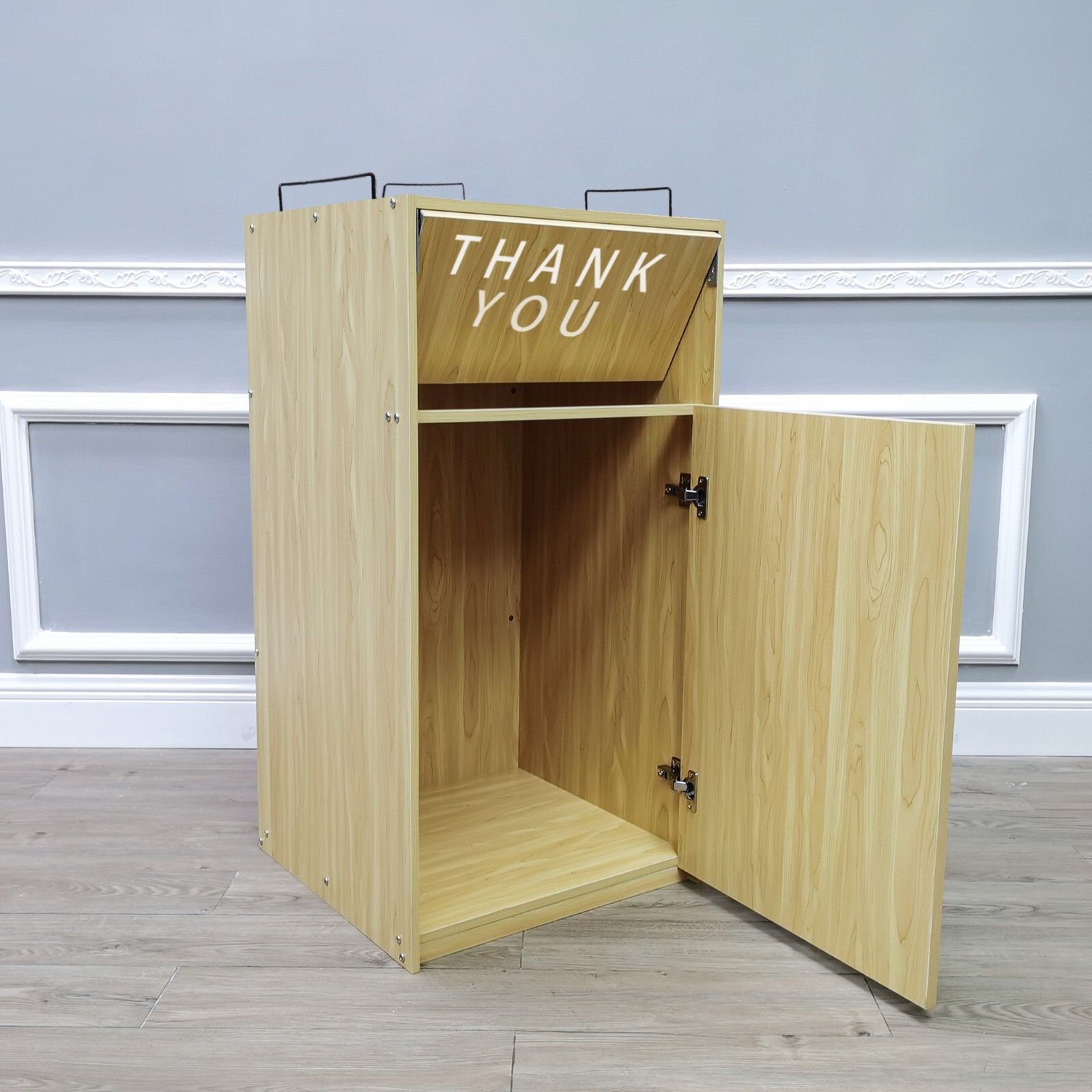 20X20X39" Maple Wood MDF Restaurant Fast Food Trash Bin Receptacle Enclosure