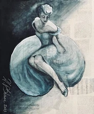 Lady in Blue, Large Giclee Print, Retro- Glamour, no frame