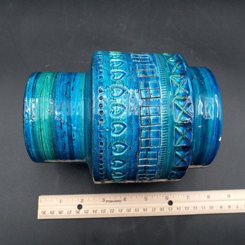 SALE Bitoss Rimini blaue zylindrische Kunstkeramik Vase Aldo Londi Raymor Italien MCM - Bild 12 von 12