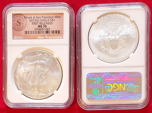 2013(S) Silver Eagle S$1 NGC MS70 FR Struck at San Francisco SF Seal Label (047)