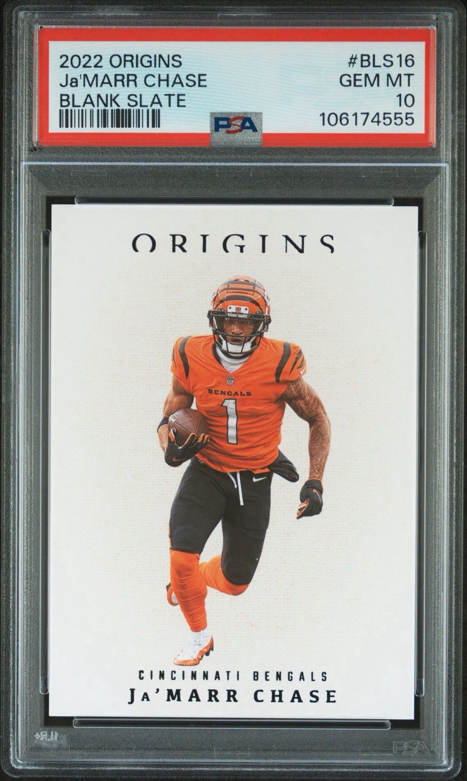 Ja'Marr Chase #BLS-16 Football Cards 2022 Panini Origins Blank Slate trading card — raw and PSA graded price guide