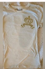 Jimmy Z Y2K Cream and Gold Short Sleeve Tee with Crown Embroidery