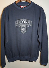 Vintage 90s NCAA Mens Large Blue UConn Huskies Distressed Crewneck Sweatshirt