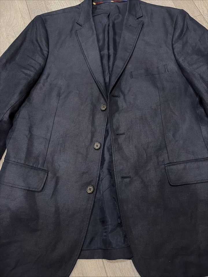J Crew Mens Navy Blue Cotton Irish Linen Chino Blazer Jacket Sz 42R Sport Coat - Image 2 of 4